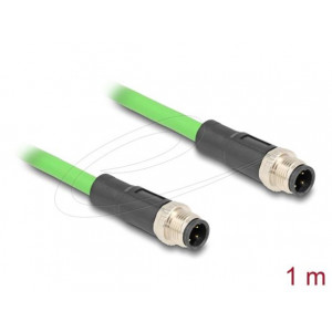 Delock Kabel M12, D-kódovaný, 4 pin, ze zástrčkového na zástrčkového konektor, PUR (TPU), 1 m