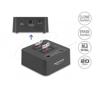 Delock USB 20 Gbps Dokovací stanice M.2 pro 2 x SSD M.2 NVMe PCIe s funkcemi klonování a mazání