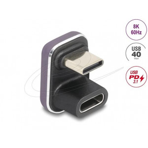 Delock USB-C adaptér 180° úhel 40 Gb/s PD 3.1 240 W samec na samici ve tvaru U 8K 60 Hz kovový