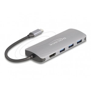 Delock 7portový USB 10 Gb/s rozbočovač a výstup 4K HDMI s připojením USB typu C a PD 3.0 90 Wattů