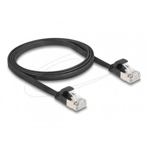 Delock RJ45 plochý patch kabel zástrčka na zástrčku Cat.6A U/FTP 1 m, černý