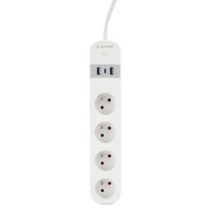 GEMBIRD chytrá prodlužovačka s USB nabíječkou, 4 francouzské zásuvky, černá