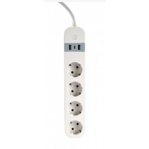 GEMBIRD chytrá prodlužovačka s USB nabíječkou, 4 zásuvky, bílá