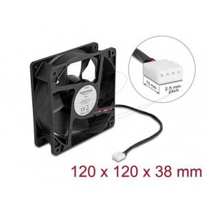 Delock Axiální ventilátor: 12 V DC, 120 x 120 x 38 mm, černý