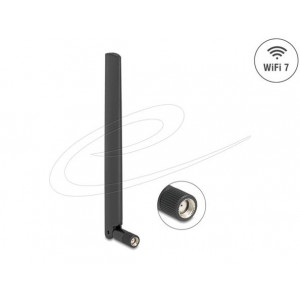 Delock WiFi 7 anténa RP-SMA samec 2,0 - 4,4 dBi, 17 cm, všesměrová s otočným kloubem černá