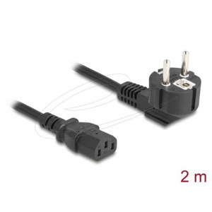 Delock Napájecí šňůra k PC z pravoúhlé zemnicí zástrčky CEE 7/7, 90°, na zásuvku C13, 2 m, 3 x 1,00 mm2, černá