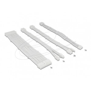 Delock Sada prodlužovacích kabelů pro zdroj (PSU), 30 cm, 5 kusů, opletené s kabelovými hřebeny, bílá