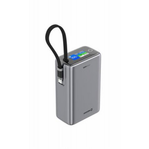 SWISSTEN POWER BANK CESTOVNÍ 25000 mAh (96.25Wh) 100W S INTEGROVANÝM KABELEM USB-C ŠEDÁ