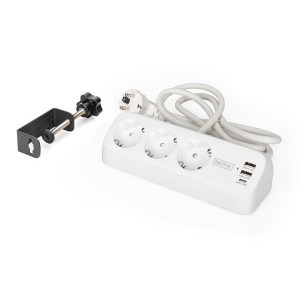DIGITUS 3cestný kancelářský prodlužovací kabel s 2x USB-A a 1x USB-C porty, bílý