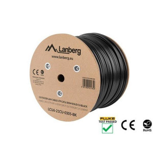 LANBERG LAN KABEL CAT.6 UTP 305M PEVNÝ VENKOVNÍ CU ČERNÝ FLUKE PASS