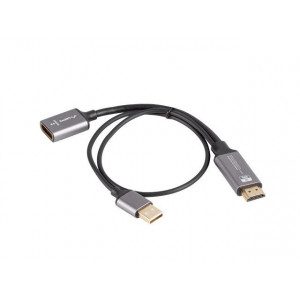 Lanberg HDMI(M)->DISPLAYPORT(F) ADAPTER 4K ON CABLE 20CM SILVER