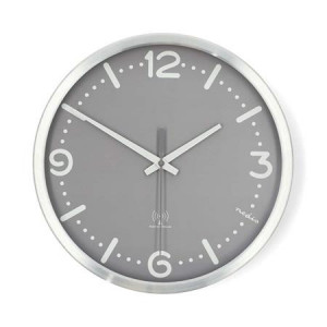 Nedis CLWA7226SS - Nástěnné hodiny | Průměr: 300 mm | Hliník | Rádiem řízený čas | Tichý pohyb | Kov / Šedá