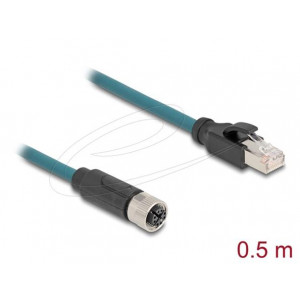 Delock M12 Adaptérový kabel, ze 8-pinové X-kódované zásuvky na samec RJ45, délky 50 cm