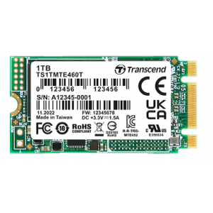 TRANSCEND MTE460T-VS1 512GB Industrial M.2 2242, PCIe Gen3x2, NVMe, 3D TLC BiCS5, DRAM-less, PE: 3K, extended temp