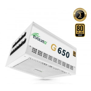 EVOLVEO G650 zdroj 650W, 80+ GOLD, ATX 3.1, aPFC, 140 mm ventilátor, záruka 3 roky, bílý 
