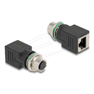 Delock M12 adaptér, ze čtyřpinové A-kódované zástrčky na konektor RJ45 přímý