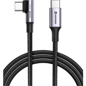 SWISSTEN TEXTILNÍ DATOVÝ KABEL ARCADE USB-C / USB-C 2 M, 5A (100W) PRO NOTEBOOKY ČERNÝ