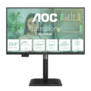 AOC LCD 24P4CV 23,8" IPS/1920x1080@120Hz/4ms/300cd/HDMI/DP/4xUSB/USB-C dock/RJ45/Repro/Pivot/HAS/5 let