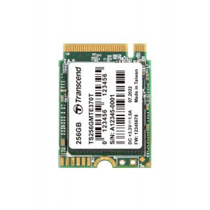 TRANSCEND MTE370T-VS1 256GB SSD disk M.2 2230, PCIe Gen3x4, M Key, 3D TLC BiCS5, DRAM-less, PE: 3K 2000MB/s R, 1100MB/s 