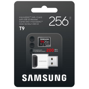 Samsung T9/Micro SDXC/256GB/UHS-I U3 / Class 10/+ Adaptér/Černá + USB Adaptér