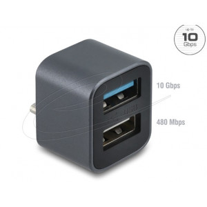 Delock Mini USB hub ze zástrčky USB Type-C™ na 1 x USB 10 Gbps Typ-A + 1 x USB 2.0 Typ-A