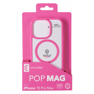 Zadní kryt Cellularline Pop Mag s podporou Magsafe pro Apple iPhone 15 Pro Max, čirý / růžový