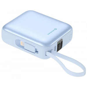 Swissten Power Bank Space 10000 mAh S Integrovanými Kabely USB-C A Lightning Modrá