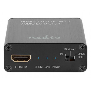 NEDIS HDMI extraktor/ HDMI vstup/ TosLink zásuvka/ 1x 3.5 mm/ 1x HDMI výstup/ 4K@60Hz/ 18 Gbps/ kov/ antracit