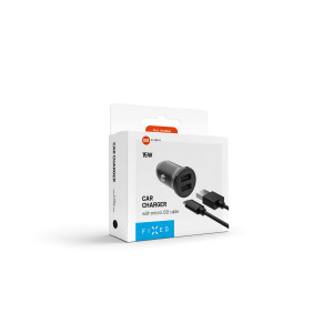 Set autonabíječky FIXED s 2xUSB výstupem a USB/micro USB kabelu, 1 metr, 15W Smart Rapid Charge, černá