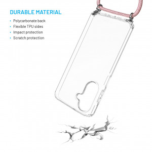 Pouzdro FIXED Pure Neck s odnímatelnou růžovou šňůrkou na krk pro Samsung Galaxy A26 5G