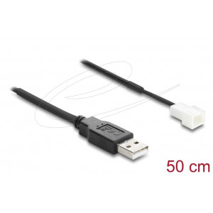 Delock Kabel ventilátoru USB 2.0 ze zástrčky Typ-A na třípinový zástrčkový konektor ventilátoru, 50 cm