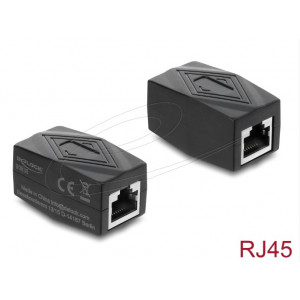 Delock Spojka adaptéru ze zásuvky RJ45 na zásuvku Cat.6 A, stíněná, černá