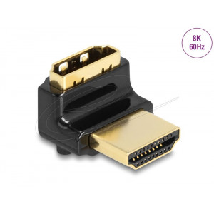 Delock Adaptér HDMI, ze zástrčky na zásuvku, 90° pravoúhlý nahoru 8K 60 Hz, kovový