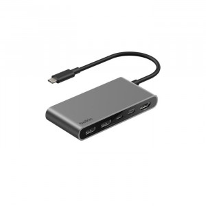 Belkin CONNECT 5v1 USB-C hub s dvojitým USB-C portem – stříbrný