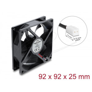 Delock Axiální ventilátor 48 V DC, 92 x 92 x 25 mm s 2-pinovým zásuvkovým konektorem ventilátoru, černý