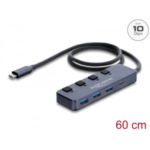 Delock Rozbočovač USB 10 Gbps se 3 x zásuvkami USB Typ-A a 1 x zásuvkou USB Type-C™ s vypínačem