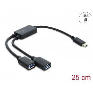 Delock Dvouportový kabelový rozbočovač USB 5 Gbps Typ-A s konektorem USB Type-C™, 25 cm
