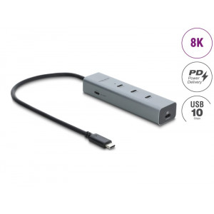 Delock 5 portový rozbočovač USB Type-C™, 10 Gbps, s video výstupem 8K a PD3.0 100 W