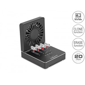 Delock Dokovací stanice USB 20 Gbps pro 4 x SSD M.2 NVMe PCIe s funkcí klonování a mazání