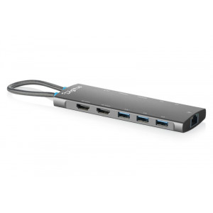 Digitus USB-C dokovací stanice, 11 portů: 2x HDMI, 5x USB 3.2 Gen1, 2x USB 2.0,1x RJ45,1x PD