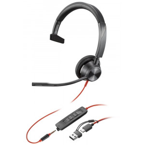 Poly Blackwire 3315 Monaural USB-C Headset +3.5mm Plug +USB-C/A Adapter