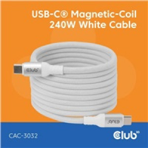 Club3D Kabel magnetický USB-C, 240W PD3.1, 480 Mbps, 2m, bílá