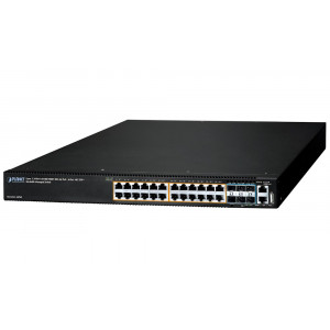 Planet SGS-6341-24P6X L3 switch, 24x1Gb, 6x10Gb SFP+, 24x PoE 802.3at 370W, HW/IP stack, VSF/Cluster, NIS2+NDAA