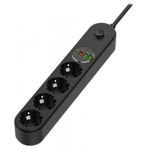 COLORWAY Prodlužovací napájecí přívod/ 4x Schuko/ 3x USB-A / 1x USB-C/ 45W/ Černý/ kabel 2m