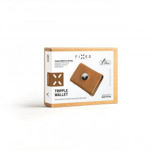 Kožená peněženka FIXED Tripple Wallet for AirTag z pravé hovězí kůže, hnědá