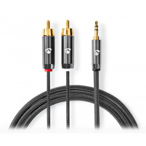 NEDIS PROFIGOLD stereo audio kabel/ 3,5 mm jack zástrčka - 2x RCA zástrčka/ bavlna/ šedý/ BOX/ 1m