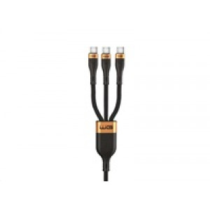 WG - Datový kabel 3v1 Type-C na 3x Type-C, 90 cm, 100 W + 15 W + 15 W, černá