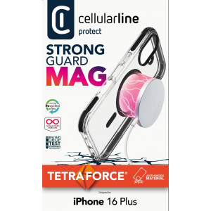 Ochranný kryt Cellularline Tetra Force Strong Guard Mag s podporou Magsafe pro Apple iPhone 16 Plus, transparentní