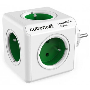 Cubenest Powercube Original,  5× zásuvka, bílá/zelená, dětská pojistka, uzemnění, max. 16A/250V~3680W/50-60Hz