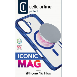 Zadní kryt Cellularline Iconic Mag s podporou Magsafe pro Apple iPhone 16 Plus, čirý / tmavě modrý